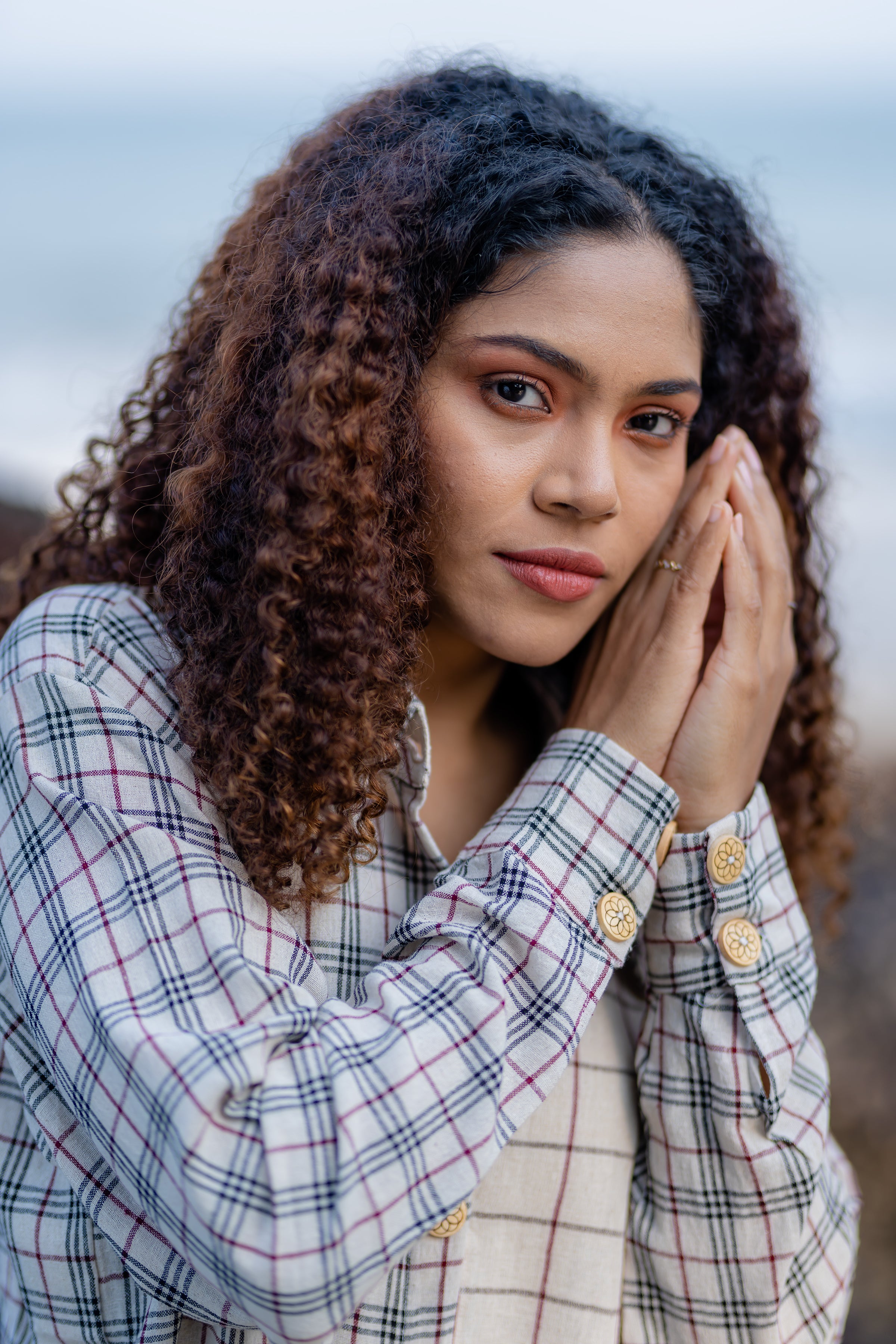 Handwoven White Checkered Shirt Dress by Krushnachuda with at Kamakhyaa for sustainable fashion
