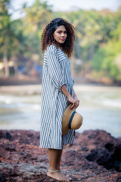 White & Grey Natural Dye Handloom Dress by Krushnachuda with at Kamakhyaa for sustainable fashion