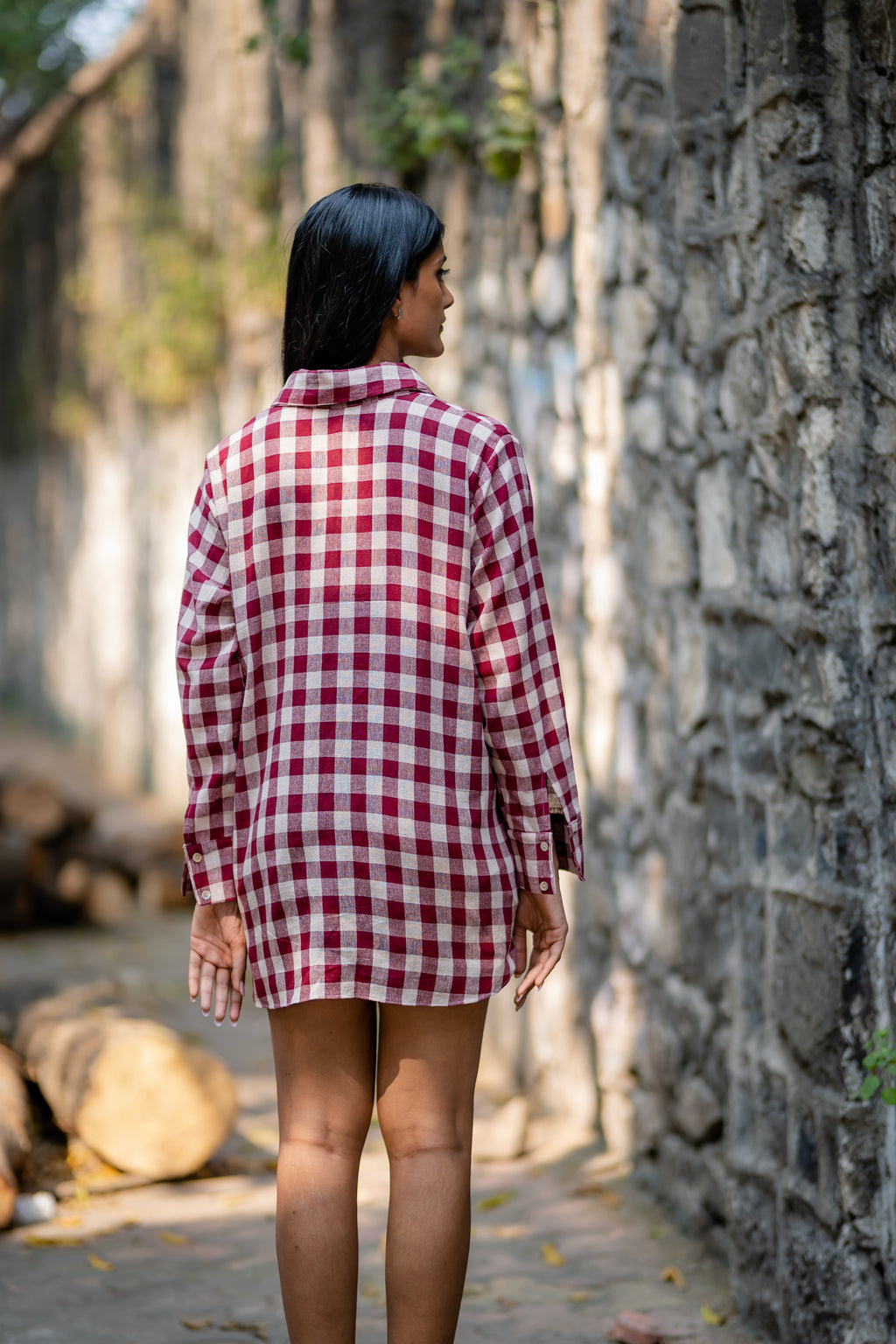 Pink Contrast Plaid Naturally Dyed Shirt by Krushnachuda with Casual Wear, Checks, Handloom Cotton, Natural Dye, Organic, Pink, Regular Fit, Shirts at Kamakhyaa for sustainable fashion