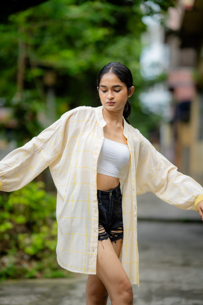 Yellow Casual Wear Check Shirt by Krushnachuda with Casual Wear, Checks, Handloom Cotton, Natural Dye, Organic, Relaxed Fit, Shirts, Yellow at Kamakhyaa for sustainable fashion