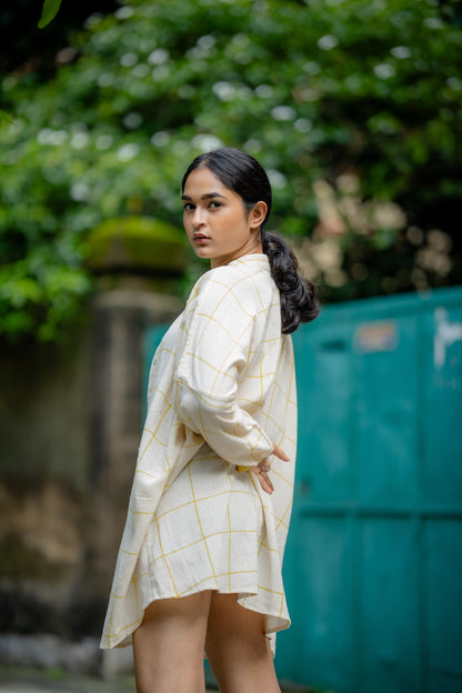 Yellow Casual Wear Check Shirt by Krushnachuda with Casual Wear, Checks, Handloom Cotton, Natural Dye, Organic, Relaxed Fit, Shirts, Yellow at Kamakhyaa for sustainable fashion