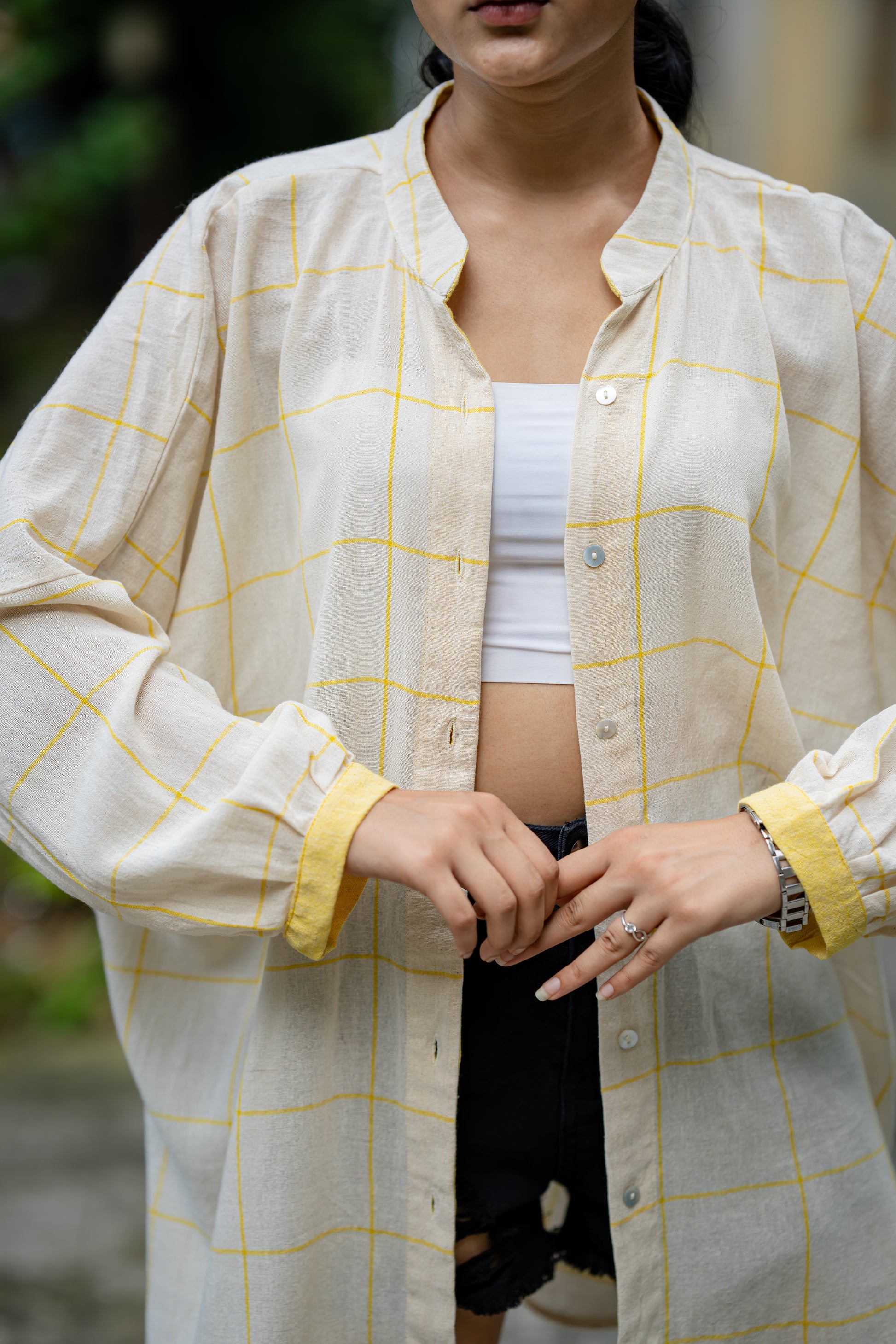 Yellow Casual Wear Check Shirt by Krushnachuda with Casual Wear, Checks, Handloom Cotton, Natural Dye, Organic, Relaxed Fit, Shirts, Yellow at Kamakhyaa for sustainable fashion