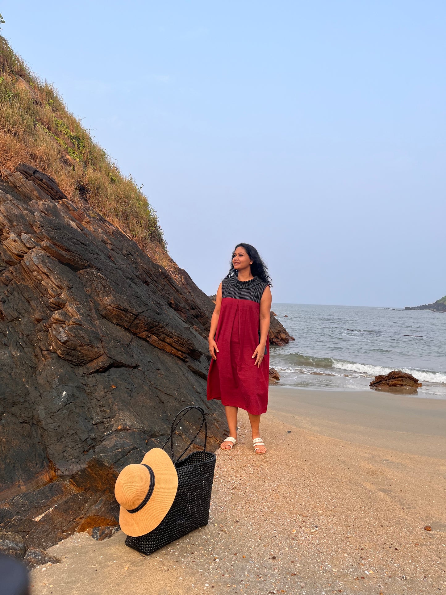 Natural Dye Cowl Neck Handloom Maroon Dress by Krushnachuda with at Kamakhyaa for sustainable fashion