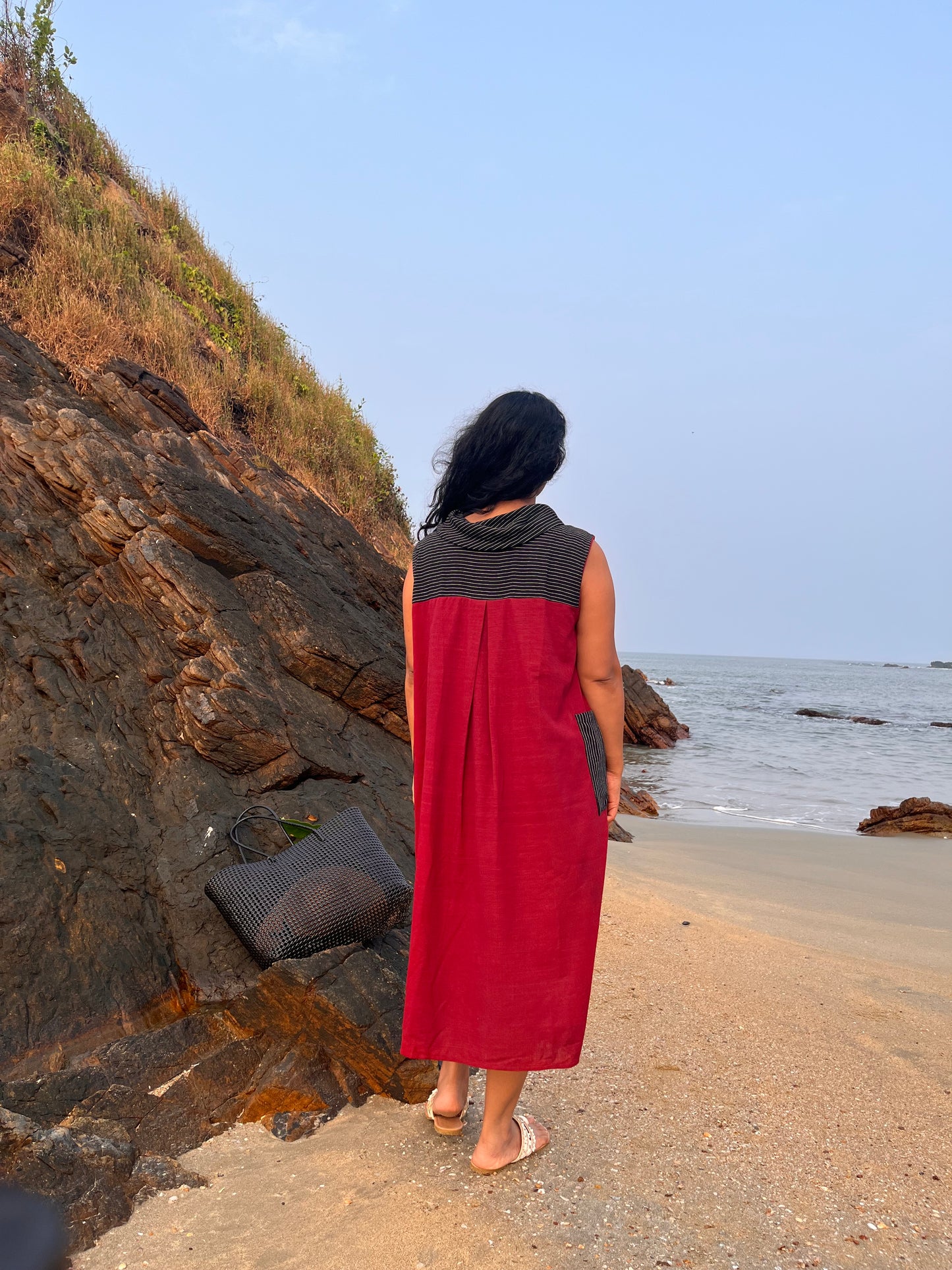 Natural Dye Cowl Neck Handloom Maroon Dress by Krushnachuda with at Kamakhyaa for sustainable fashion