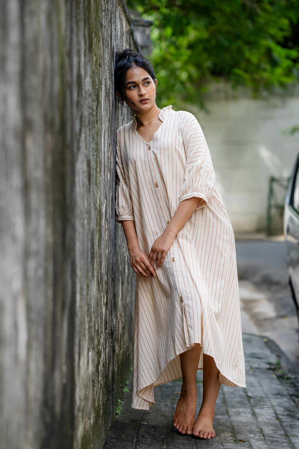Plant Dye Kaftan Fit Handloom Dress by Krushnachuda with at Kamakhyaa for sustainable fashion