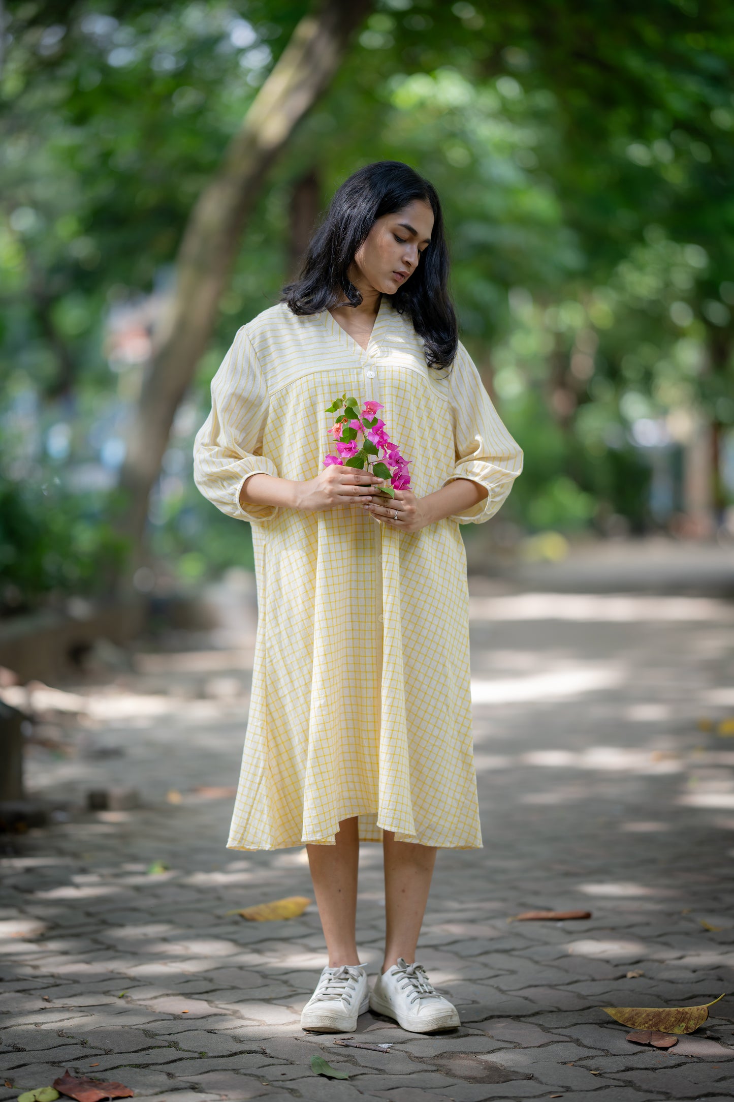 Cream & Yellow Handloom Summer Dress by Krushnachuda with at Kamakhyaa for sustainable fashion