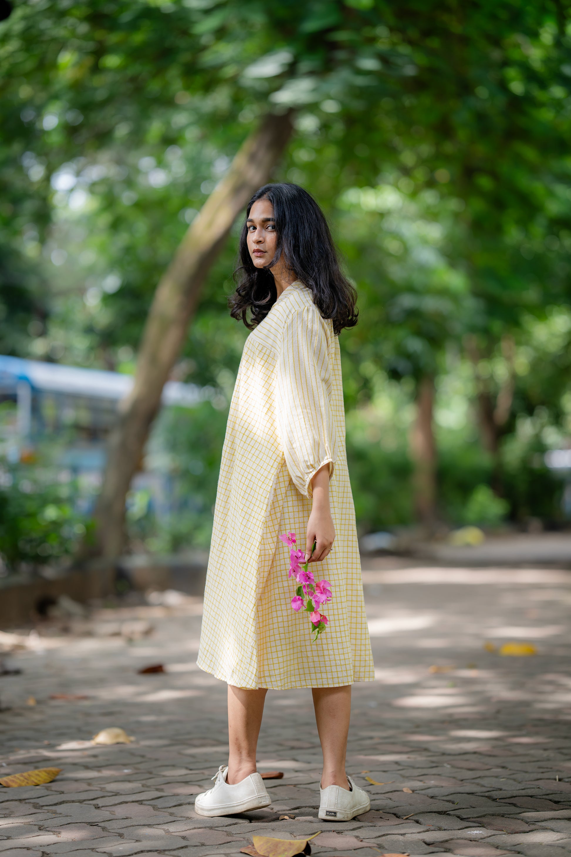 Cream & Yellow Handloom Summer Dress by Krushnachuda with at Kamakhyaa for sustainable fashion