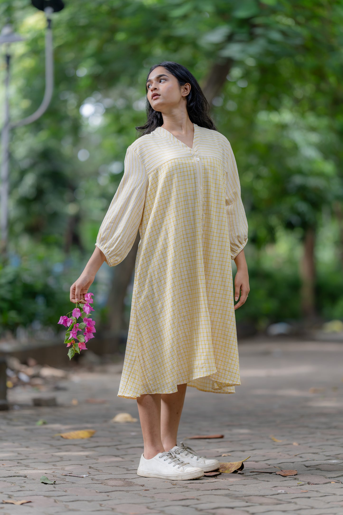 Cream & Yellow Handloom Summer Dress by Krushnachuda with at Kamakhyaa for sustainable fashion