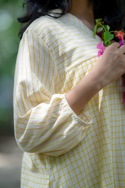 Cream & Yellow Handloom Summer Dress by Krushnachuda with at Kamakhyaa for sustainable fashion