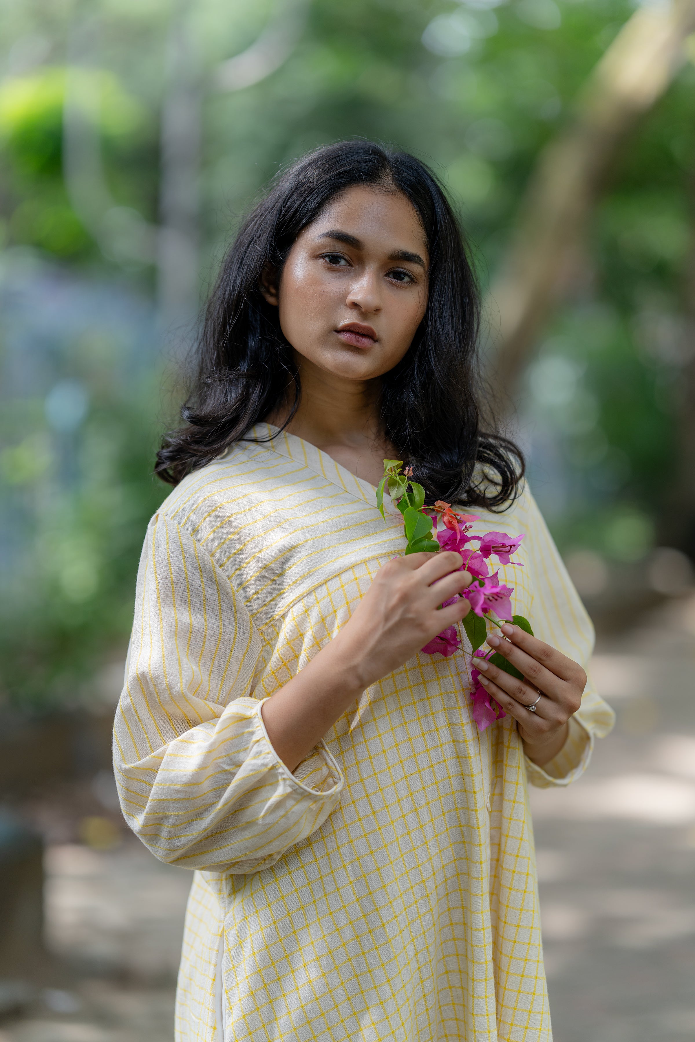 Cream & Yellow Handloom Summer Dress by Krushnachuda with at Kamakhyaa for sustainable fashion