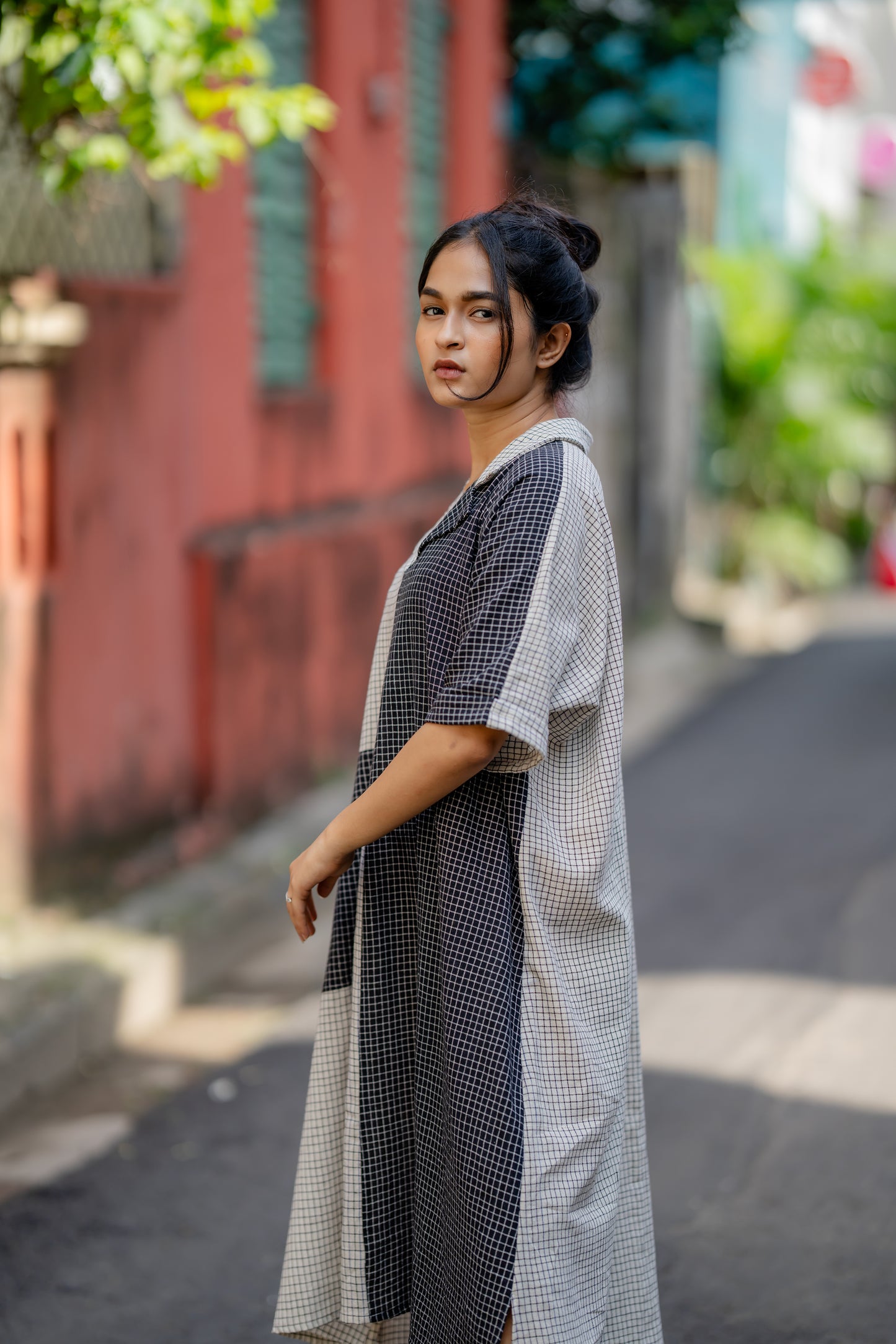 Black & White Kimono Handloom Dress Dyed Naturally by Krushnachuda with at Kamakhyaa for sustainable fashion