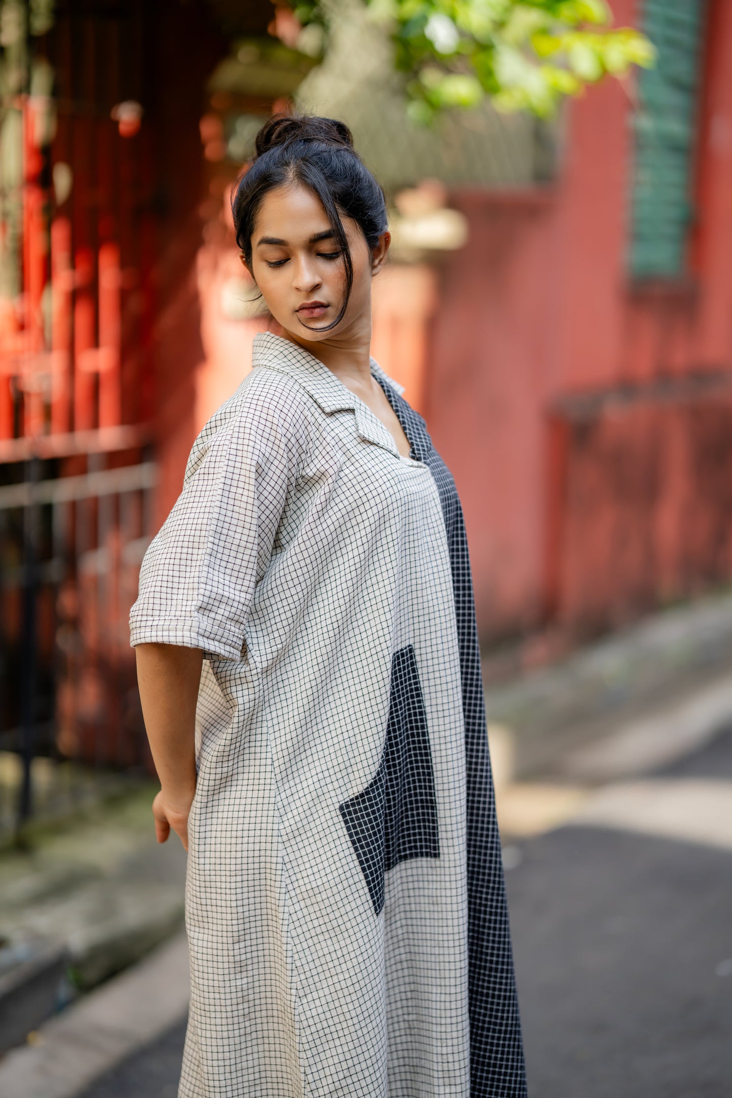 Black & White Kimono Handloom Dress Dyed Naturally by Krushnachuda with at Kamakhyaa for sustainable fashion