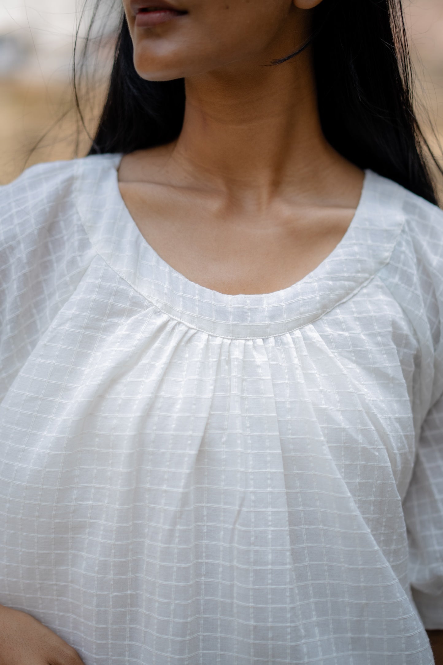 White Blue Ombre Hand-Embroidered Dress by Krushnachuda with Chilika by Krushnachuda, Embroidered, Handloom Cotton, Loose Fit, Natural Dye, Organic, Outerwear, White, Womenswear at Kamakhyaa for sustainable fashion