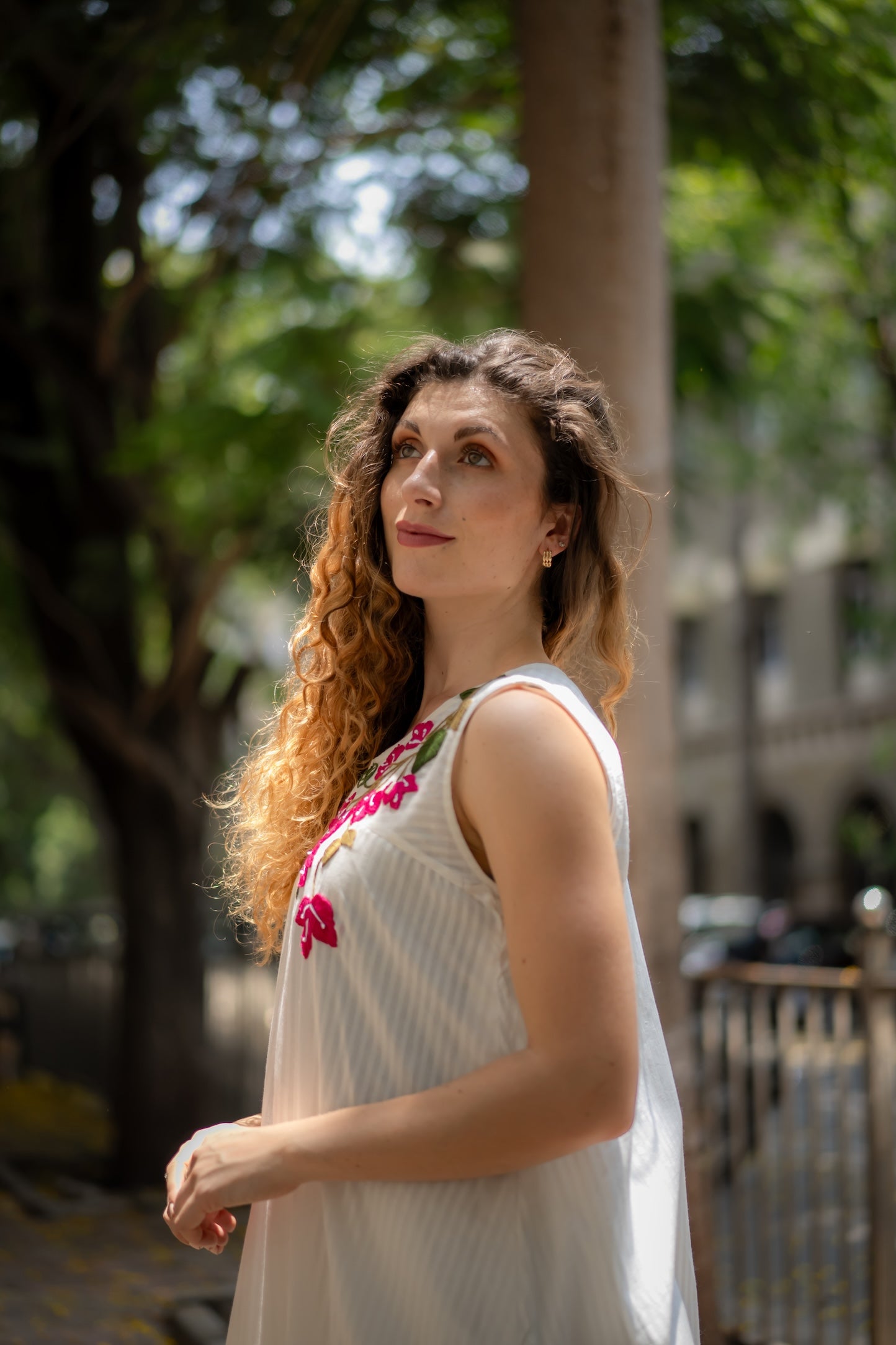 White A-line Dress with Floral Hand-Embroidery by Krushnachuda with Chilika by Krushnachuda, Embroidered, Handloom Cotton, Loose Fit, Natural Dye, Organic, Outerwear, White, Womenswear at Kamakhyaa for sustainable fashion