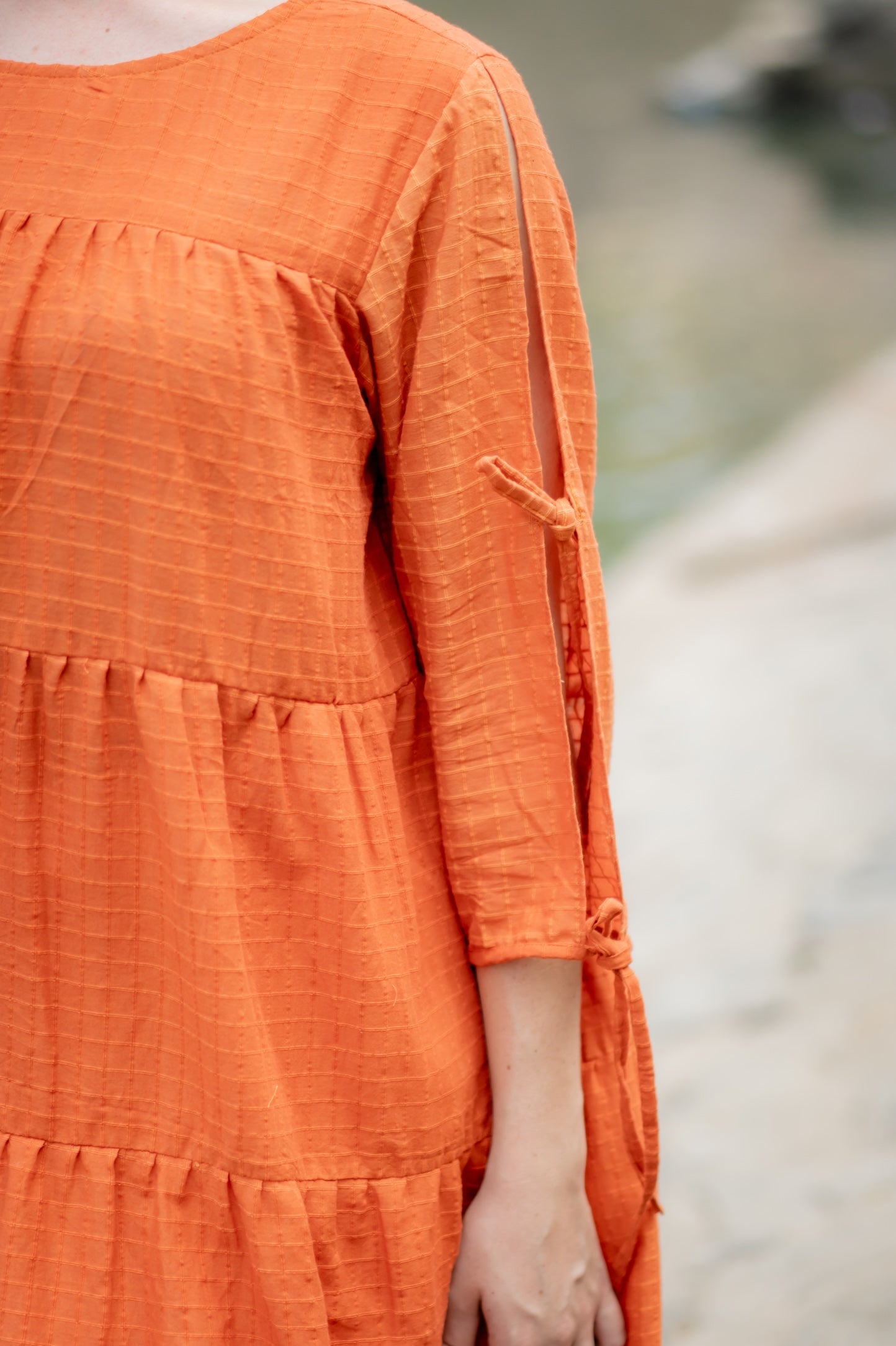 Orange Brown Ombre Dyed Dress by Krushnachuda with Chilika by Krushnachuda, Handloom Cotton, Loose Fit, Natural Dye, Ombre & Dyes, Orange, Organic, Outerwear, Womenswear at Kamakhyaa for sustainable fashion