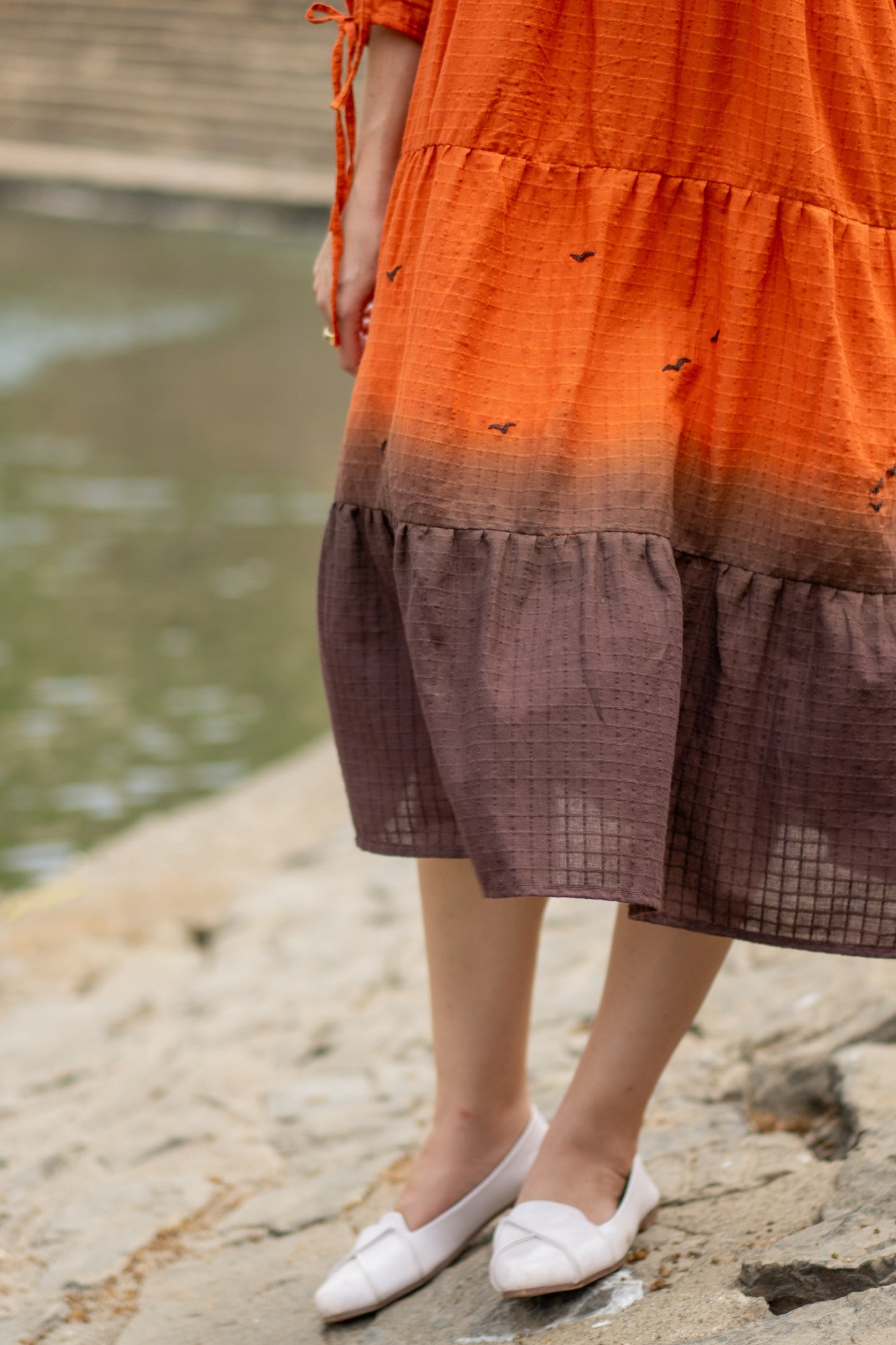 Orange Brown Ombre Dyed Dress by Krushnachuda with Chilika by Krushnachuda, Handloom Cotton, Loose Fit, Natural Dye, Ombre & Dyes, Orange, Organic, Outerwear, Womenswear at Kamakhyaa for sustainable fashion