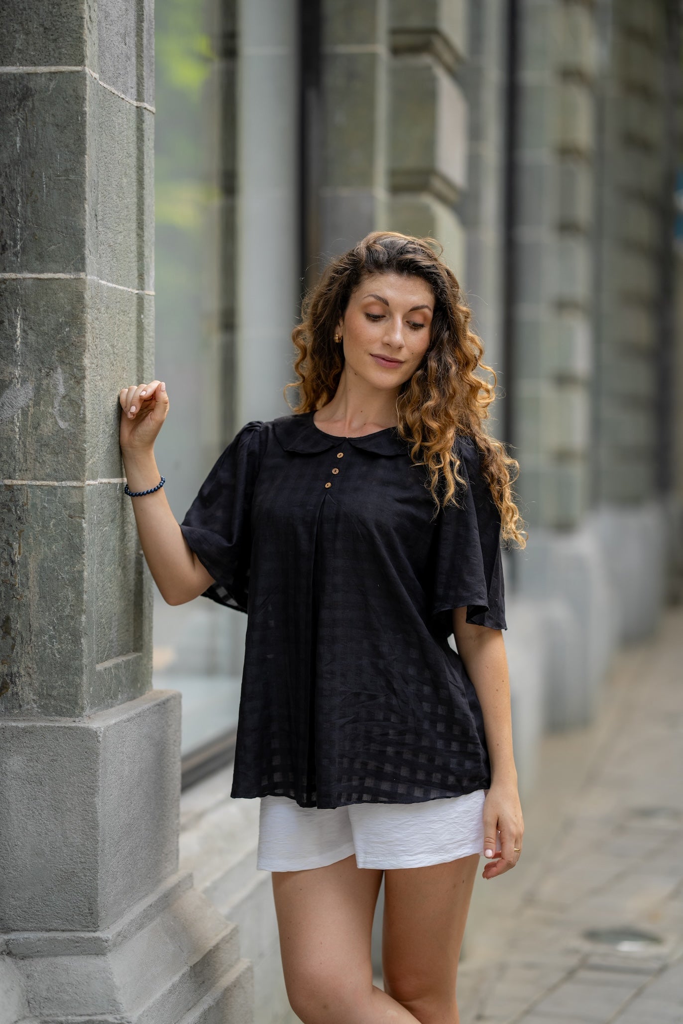 Black Handwoven Shirt by Krushnachuda with Black, Chilika by Krushnachuda, Handloom Cotton, Loose Fit, Natural Dye, Organic, Outerwear, Self Design, Womenswear at Kamakhyaa for sustainable fashion