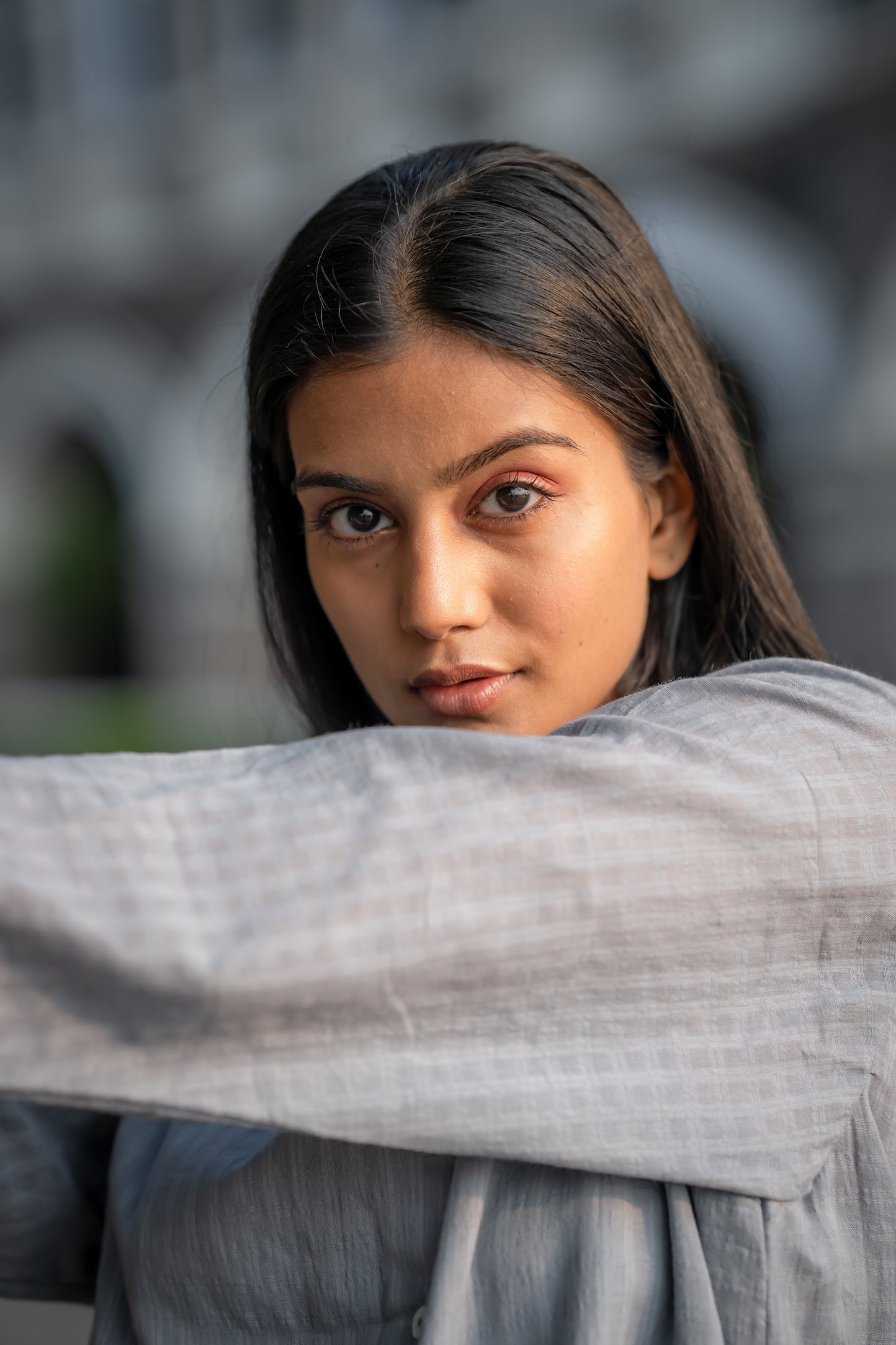Grey Button-Down Handwoven Shirt by Krushnachuda with Chilika by Krushnachuda, Grey, Handloom Cotton, Loose Fit, Natural Dye, Organic, Outerwear, Self Design, Womenswear at Kamakhyaa for sustainable fashion
