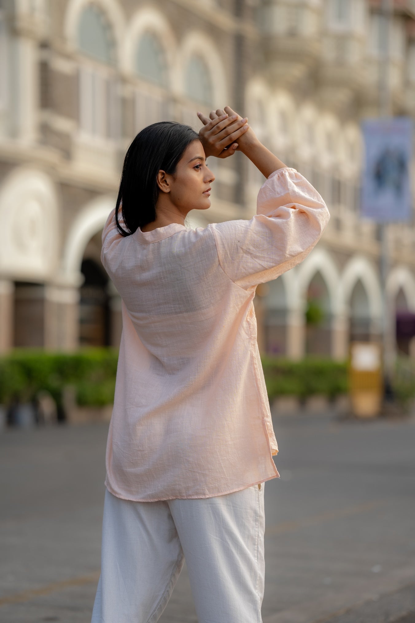 Pale Pink Hand Embroidered Shirt by Krushnachuda with Chilika by Krushnachuda, Embroidered, Handloom Cotton, Loose Fit, Natural Dye, Organic, Outerwear, Pink, Womenswear at Kamakhyaa for sustainable fashion
