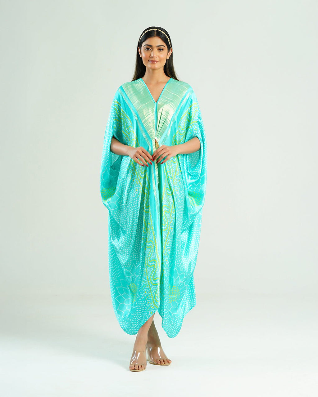 Kaftan Bandhej - Aquamarine / Gold - Mayura Kumar
