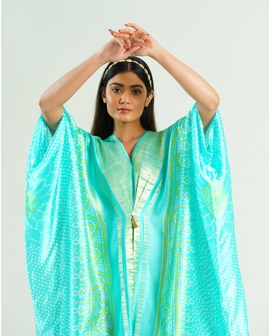 Kaftan Bandhej - Aquamarine / Gold - Mayura Kumar