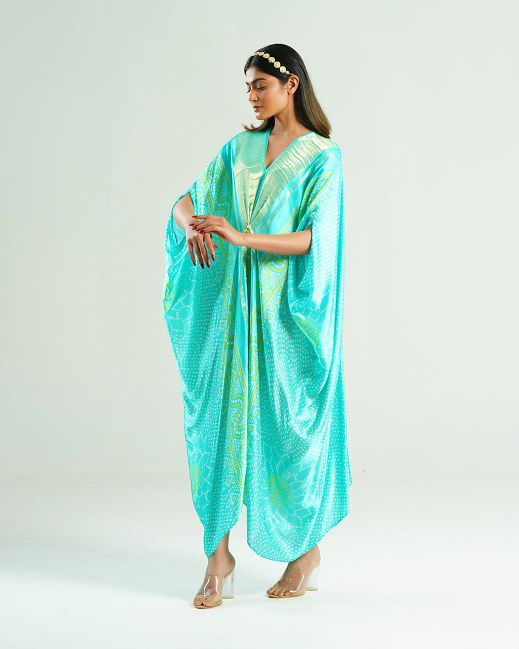Kaftan Bandhej - Aquamarine / Gold - Mayura Kumar