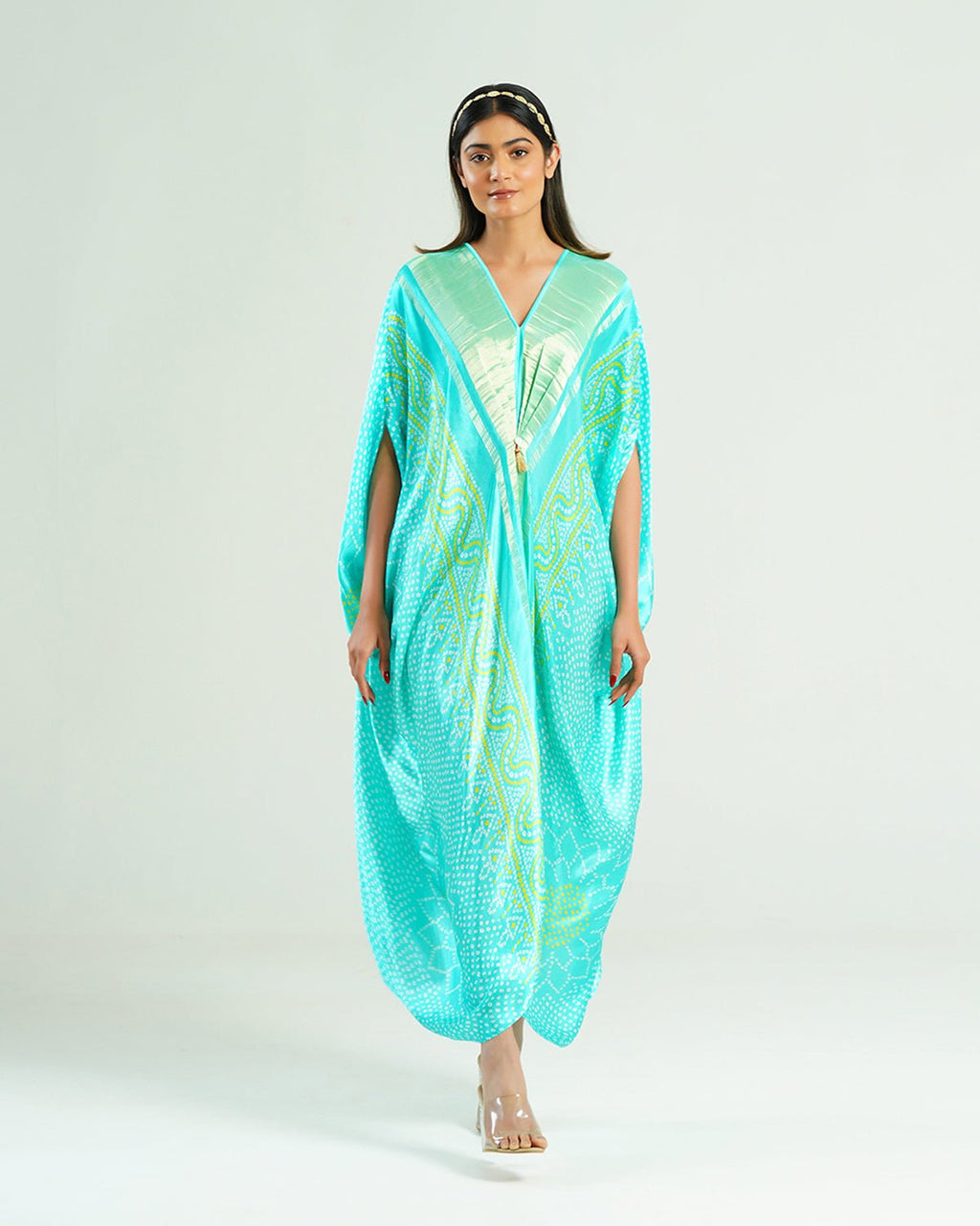 Kaftan Bandhej - Aquamarine / Gold - Mayura Kumar