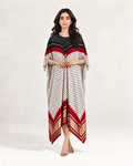 Kaftan Bandhej - Black / Burgundy / Ivory Base by Mayura Kumar with Bandhej Digital Print & Zari Weave, enrich-attempted, enrich-completed at in.kamakhyaa.com for sustainable fashion