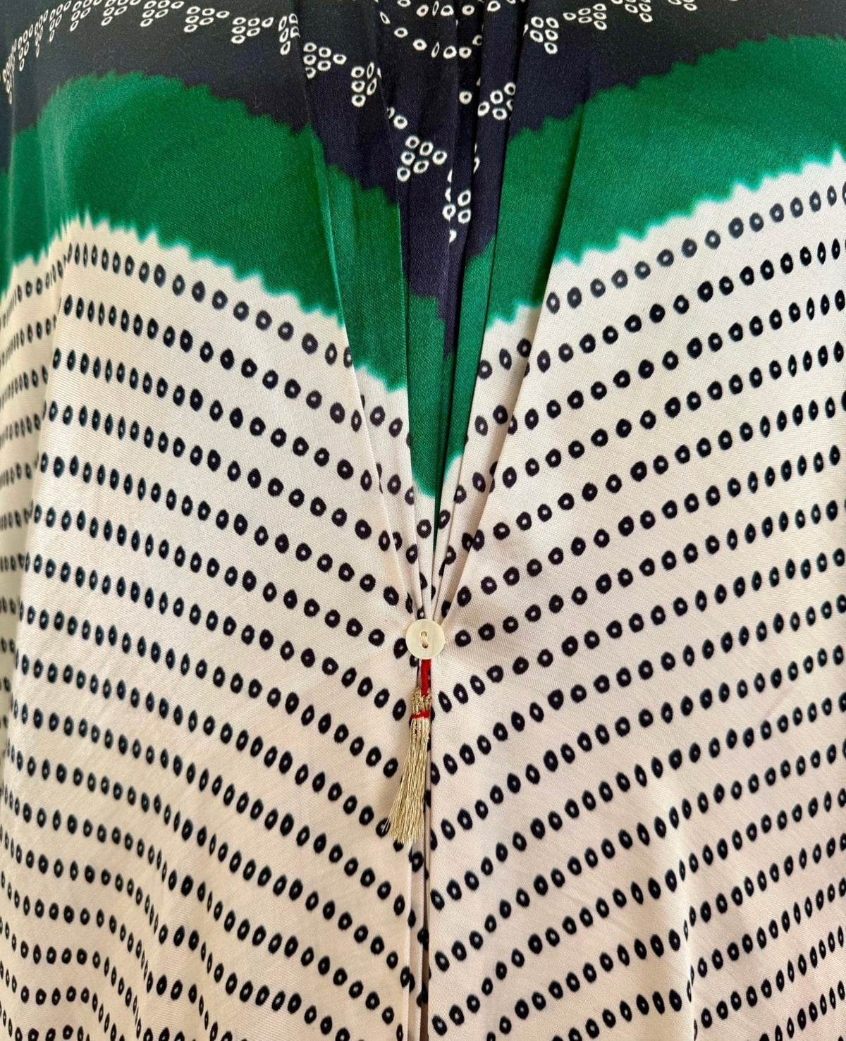 Kaftan Bandhej - Black/Dark Green/Ivory Base - Mayura Kumar