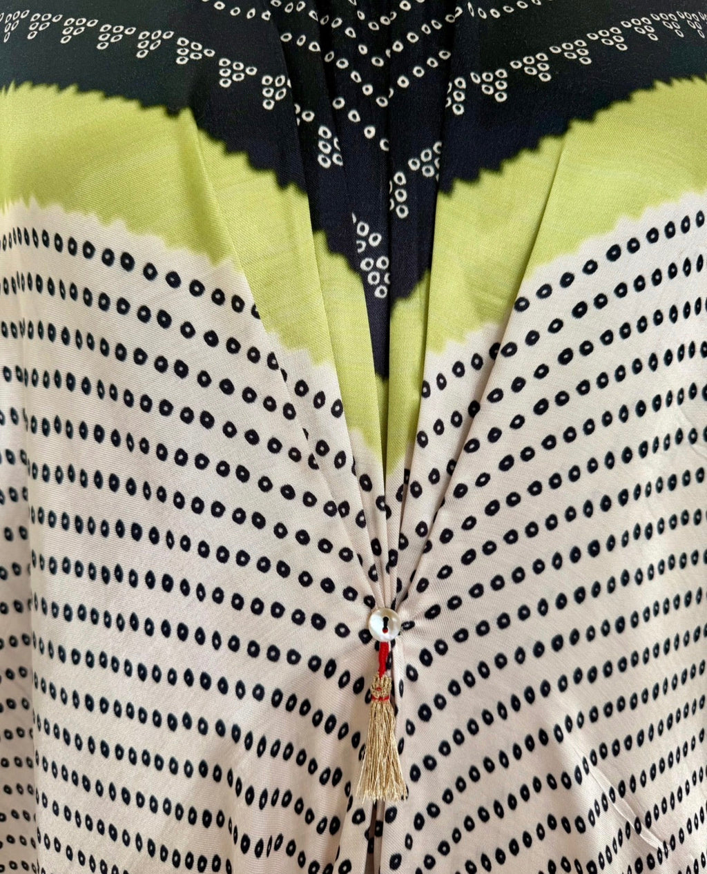 Kaftan Bandhej - Black/Lime Green/Ivory Base - Mayura Kumar