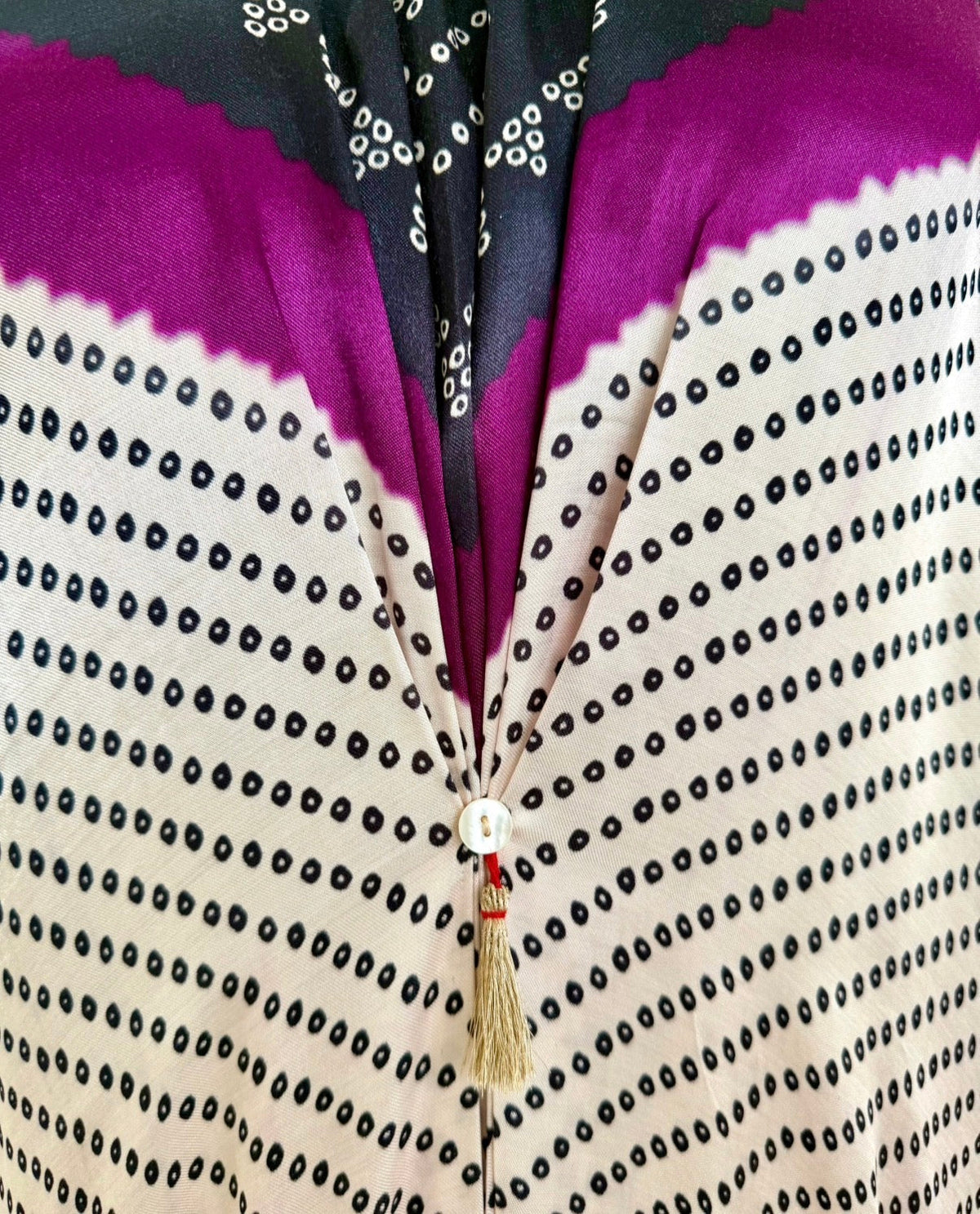 Kaftan Bandhej - Black/Purple/Ivory Base - Mayura Kumar