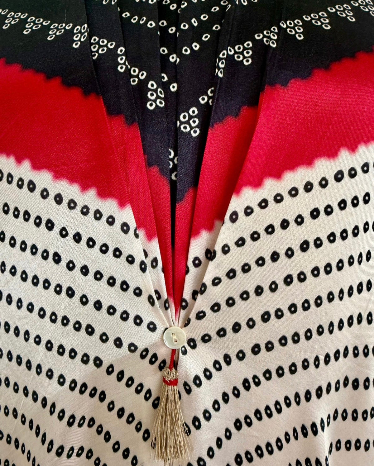 Kaftan Bandhej - Black/Red/Ivory Base - Mayura Kumar