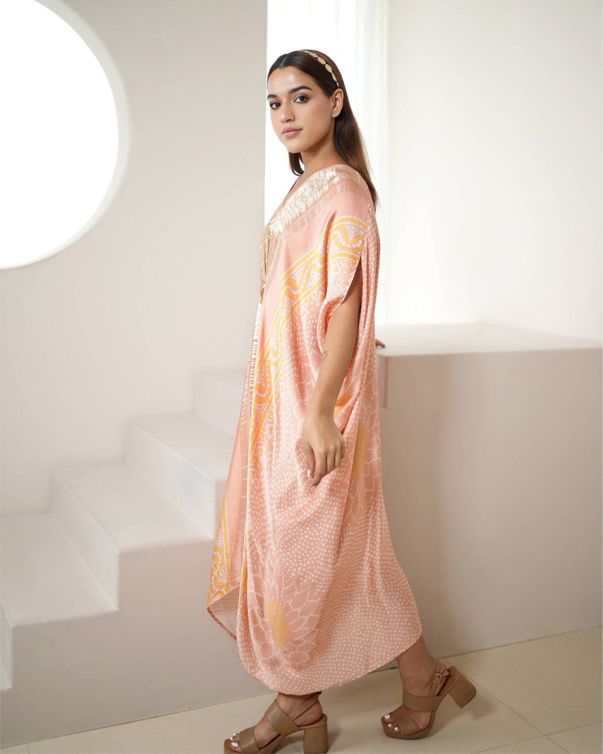 Kaftan Bandhej - Blush Pink / Gold - Mayura Kumar
