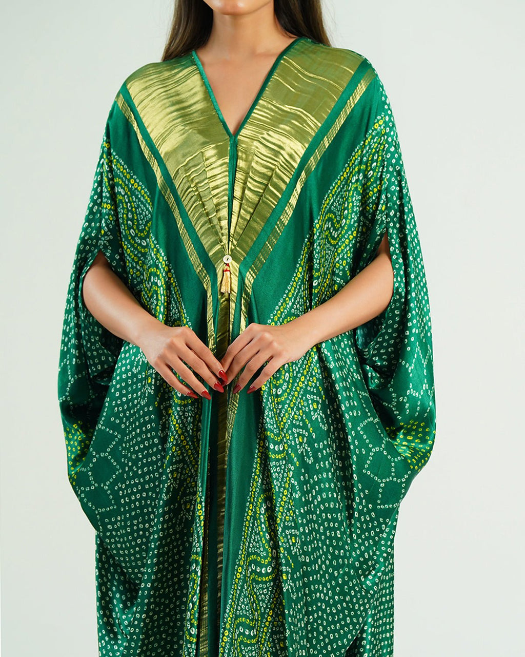 Kaftan Bandhej - Emerald Green / Gold - Mayura Kumar