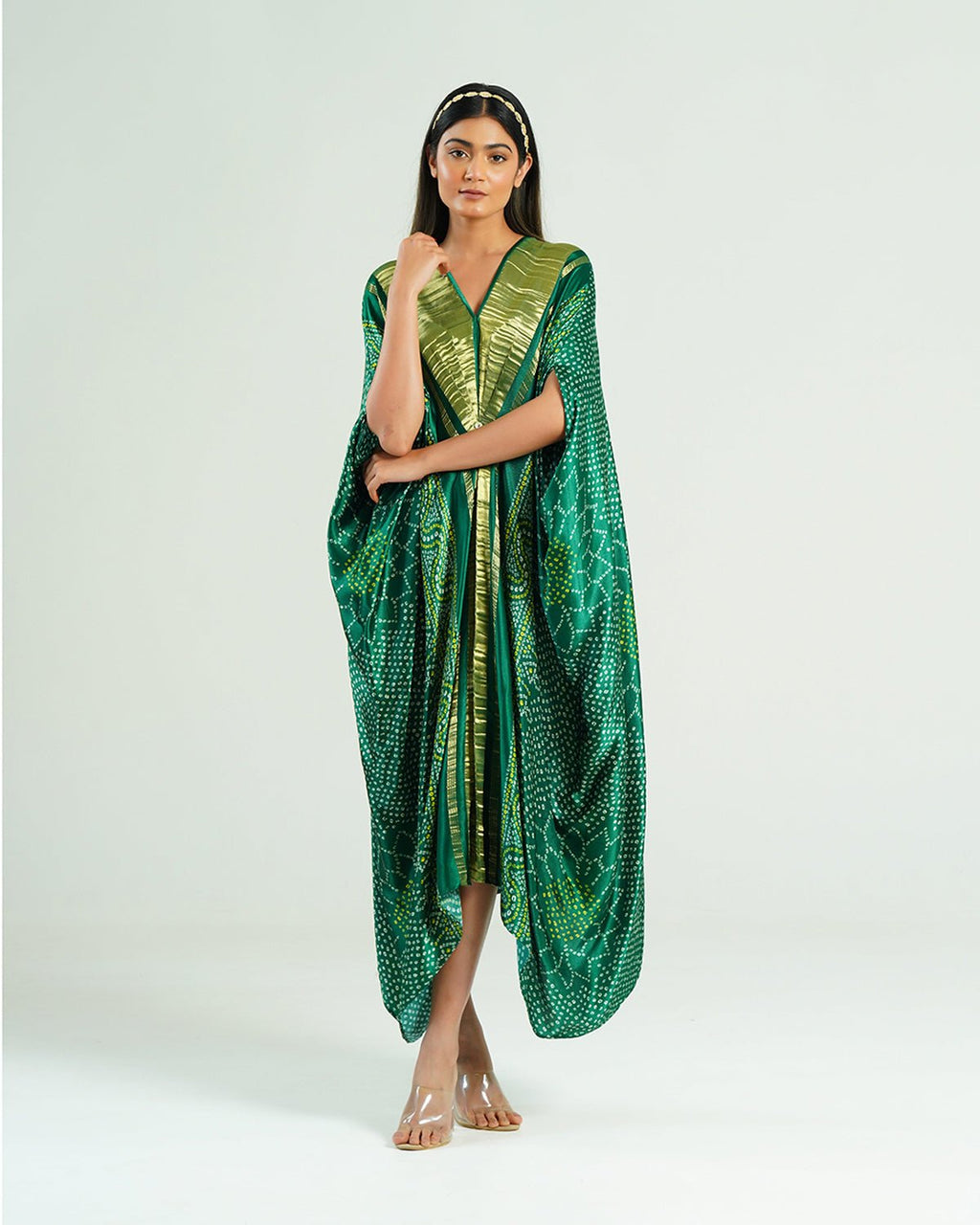 Kaftan Bandhej - Emerald Green / Gold - Mayura Kumar