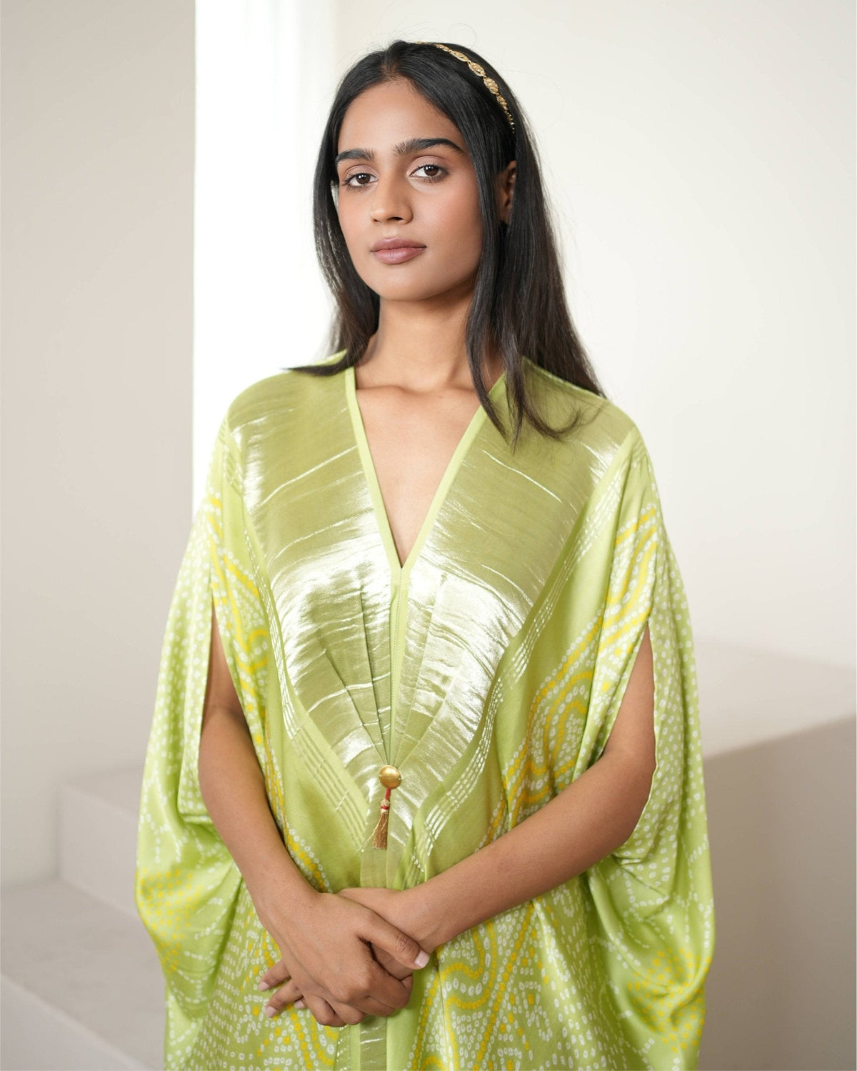 Kaftan Bandhej - Fresh Green / Gold - Mayura Kumar
