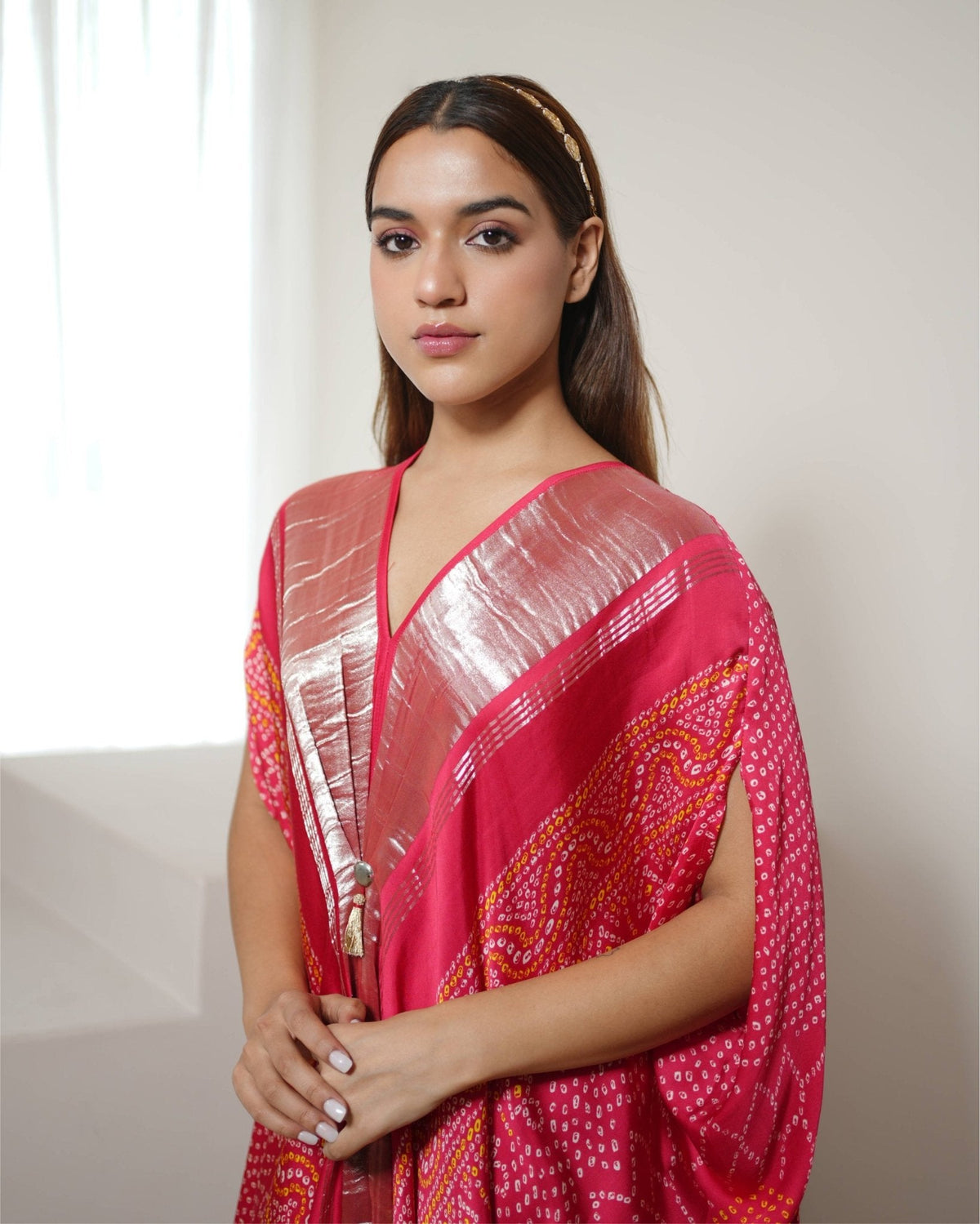 Kaftan Bandhej - Fuschia / Gold - Mayura Kumar