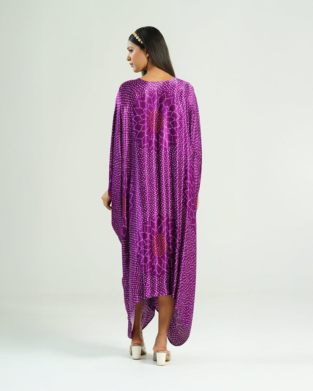 Kaftan Bandhej - Purple / Gold by Mayura Kumar with Bandhej Digital Print & Zari Weave, enrich-attempted, enrich-completed at in.kamakhyaa.com for sustainable fashion