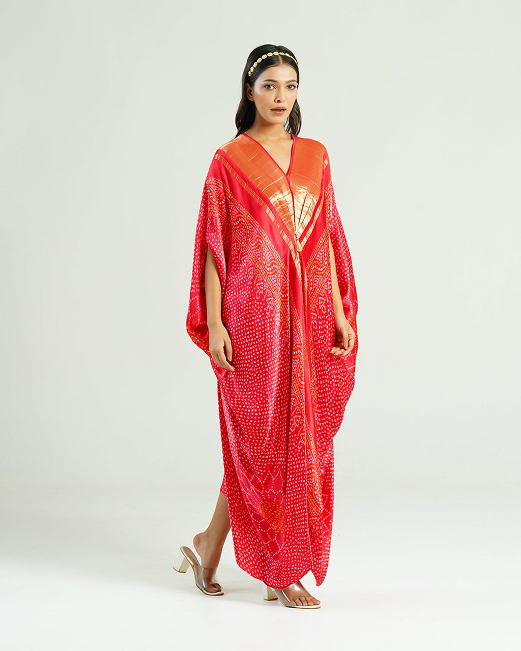 Kaftan Bandhej - Red / Gold - Mayura Kumar