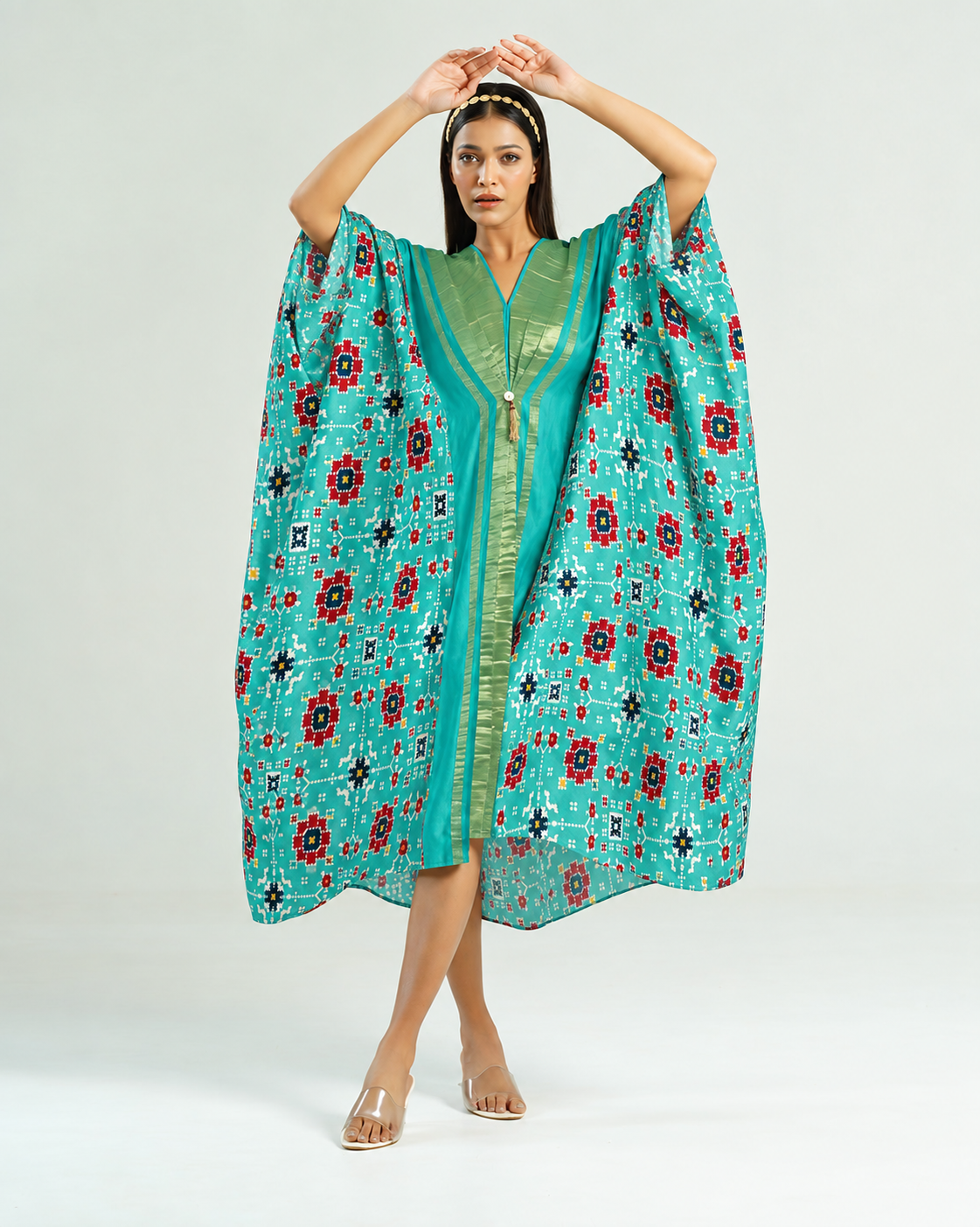 Kaftan Patola - Aquamarine/Gold - Mayura Kumar