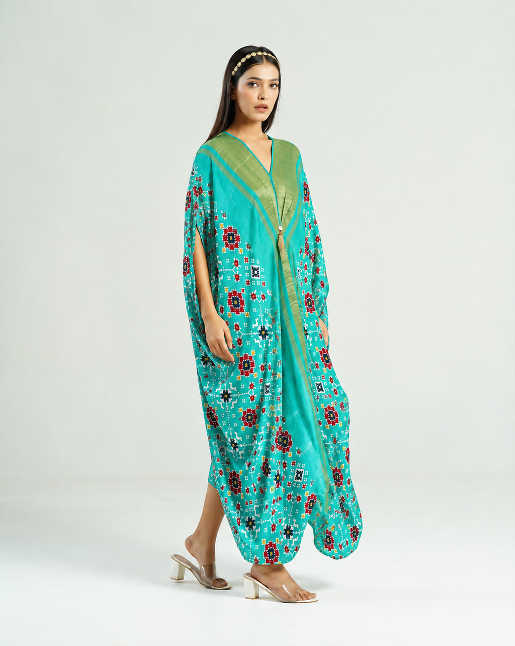 Kaftan Patola - Aquamarine/Gold - Mayura Kumar