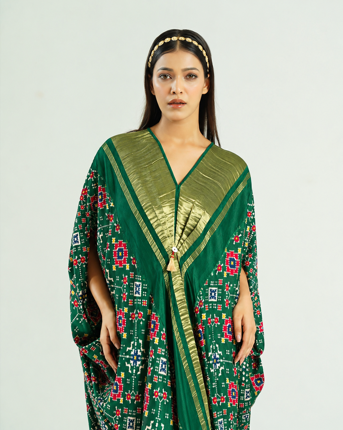 Kaftan Patola - Dark Green / Gold by Mayura Kumar with enrich-attempted, enrich-completed, Patola Digital Print & Zari Weave at in.kamakhyaa.com for sustainable fashion