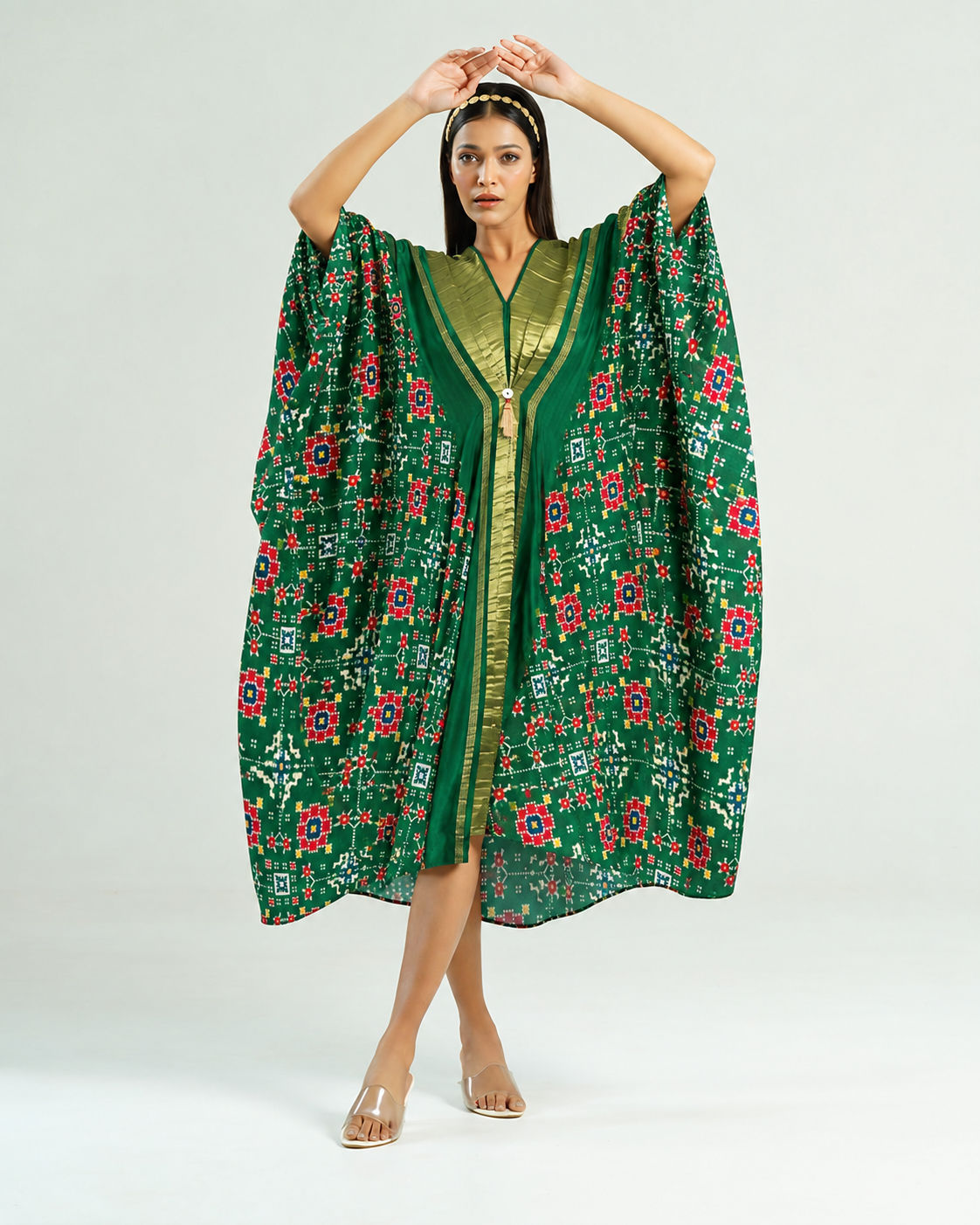Kaftan Patola - Dark Green / Gold by Mayura Kumar with enrich-attempted, enrich-completed, Patola Digital Print & Zari Weave at in.kamakhyaa.com for sustainable fashion