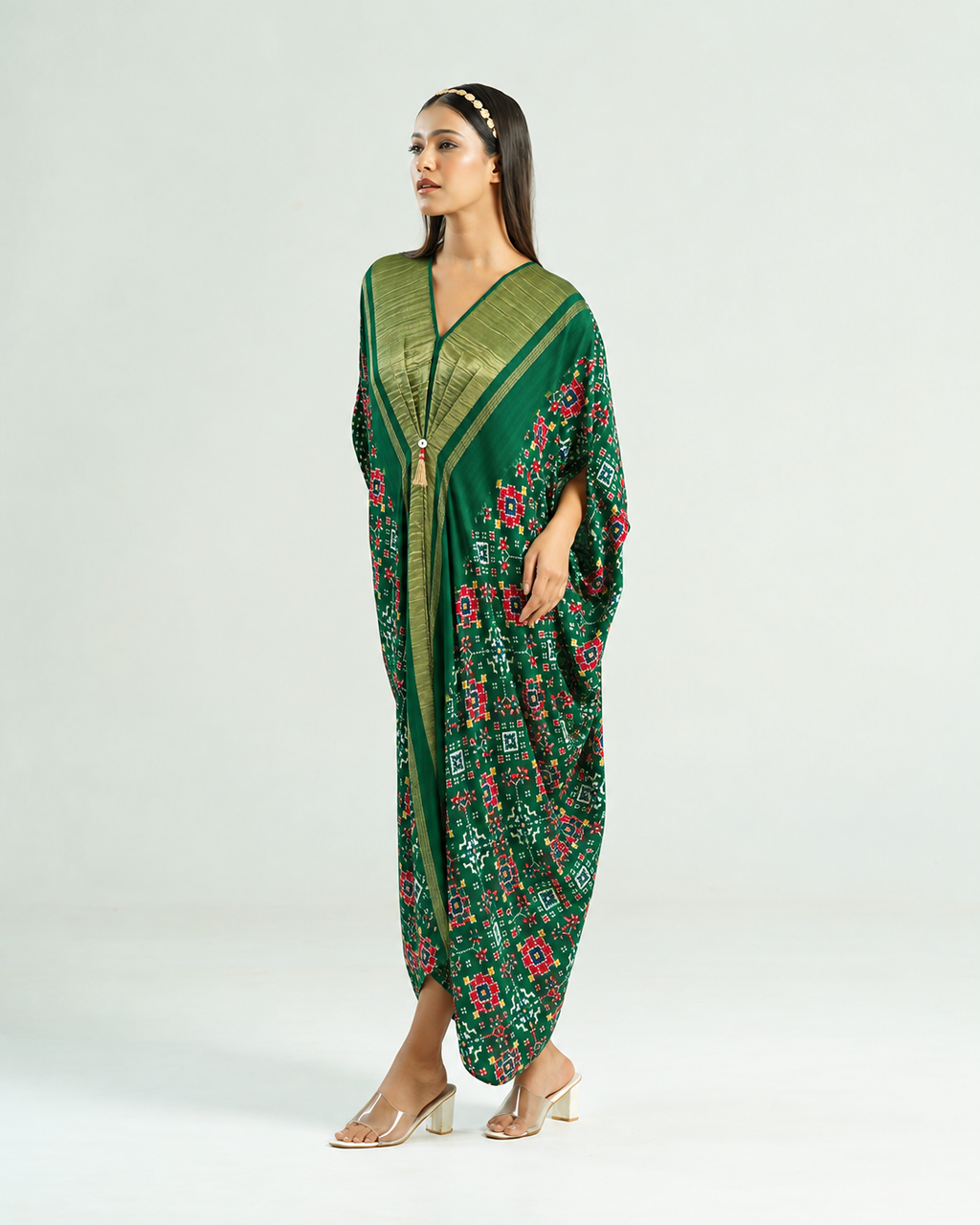Kaftan Patola - Dark Green / Gold by Mayura Kumar with enrich-attempted, enrich-completed, Patola Digital Print & Zari Weave at in.kamakhyaa.com for sustainable fashion