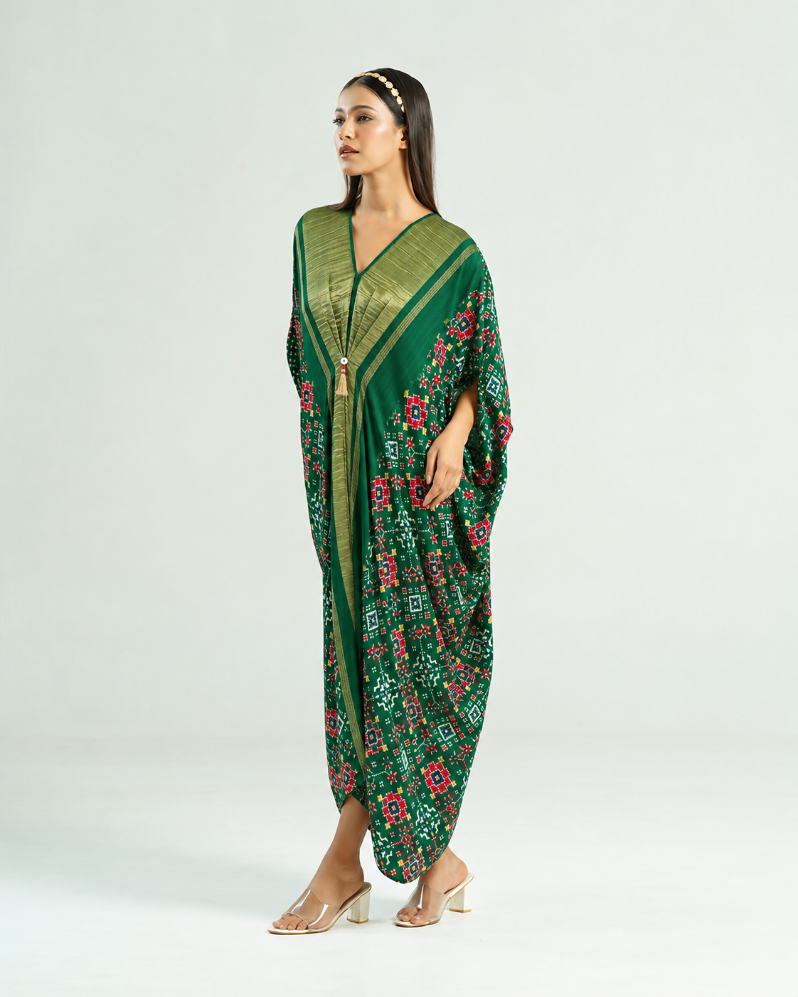 Kaftan Patola - Dark Green / Gold by Mayura Kumar with enrich-attempted, enrich-completed, Patola Digital Print & Zari Weave at in.kamakhyaa.com for sustainable fashion