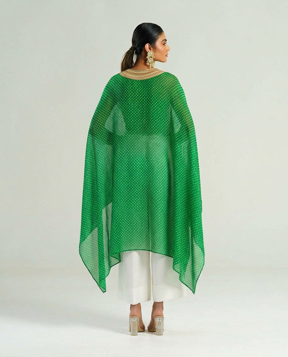 Kurta Set Bandhej - Parrot Green / Ivory / Gold - Mayura Kumar