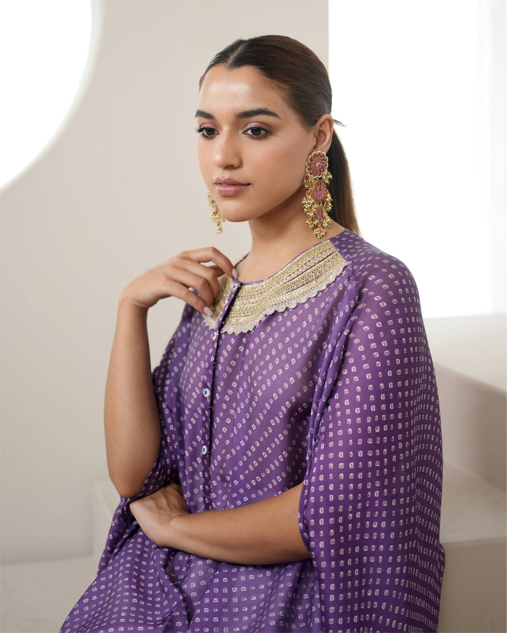 Kurta Set Bandhej - Purple / Ivory / Gold - Mayura Kumar