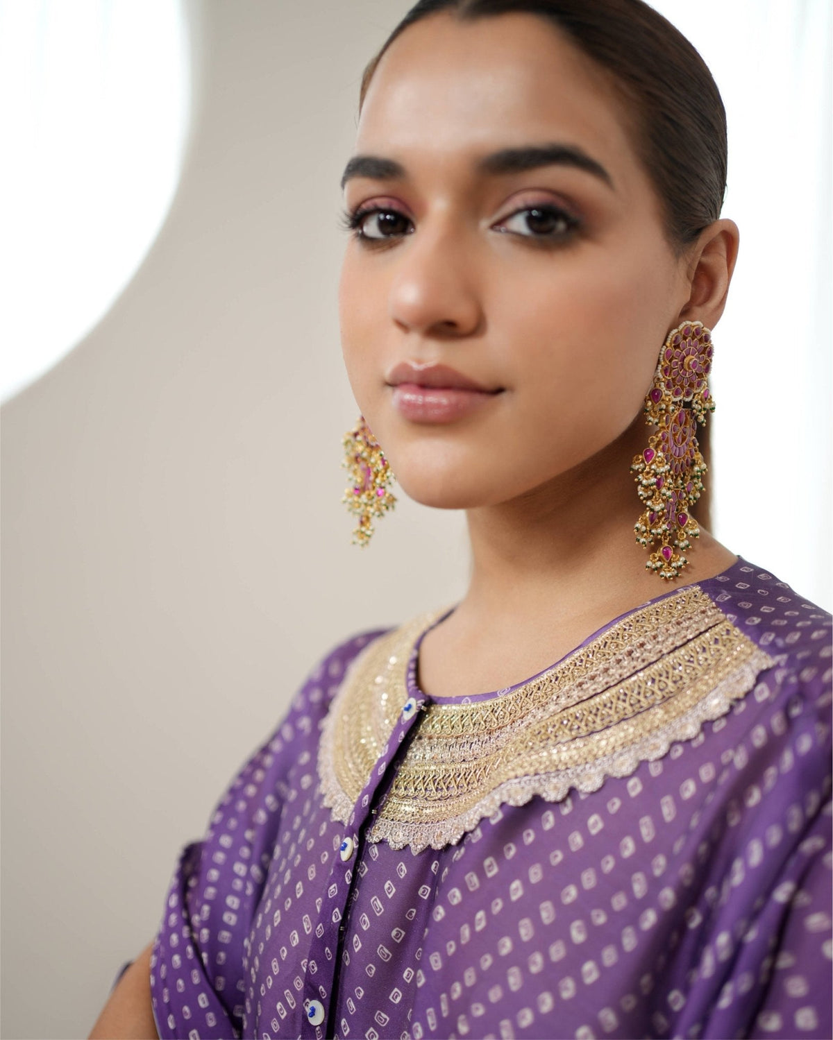 Kurta Set Bandhej - Purple / Ivory / Gold - Mayura Kumar