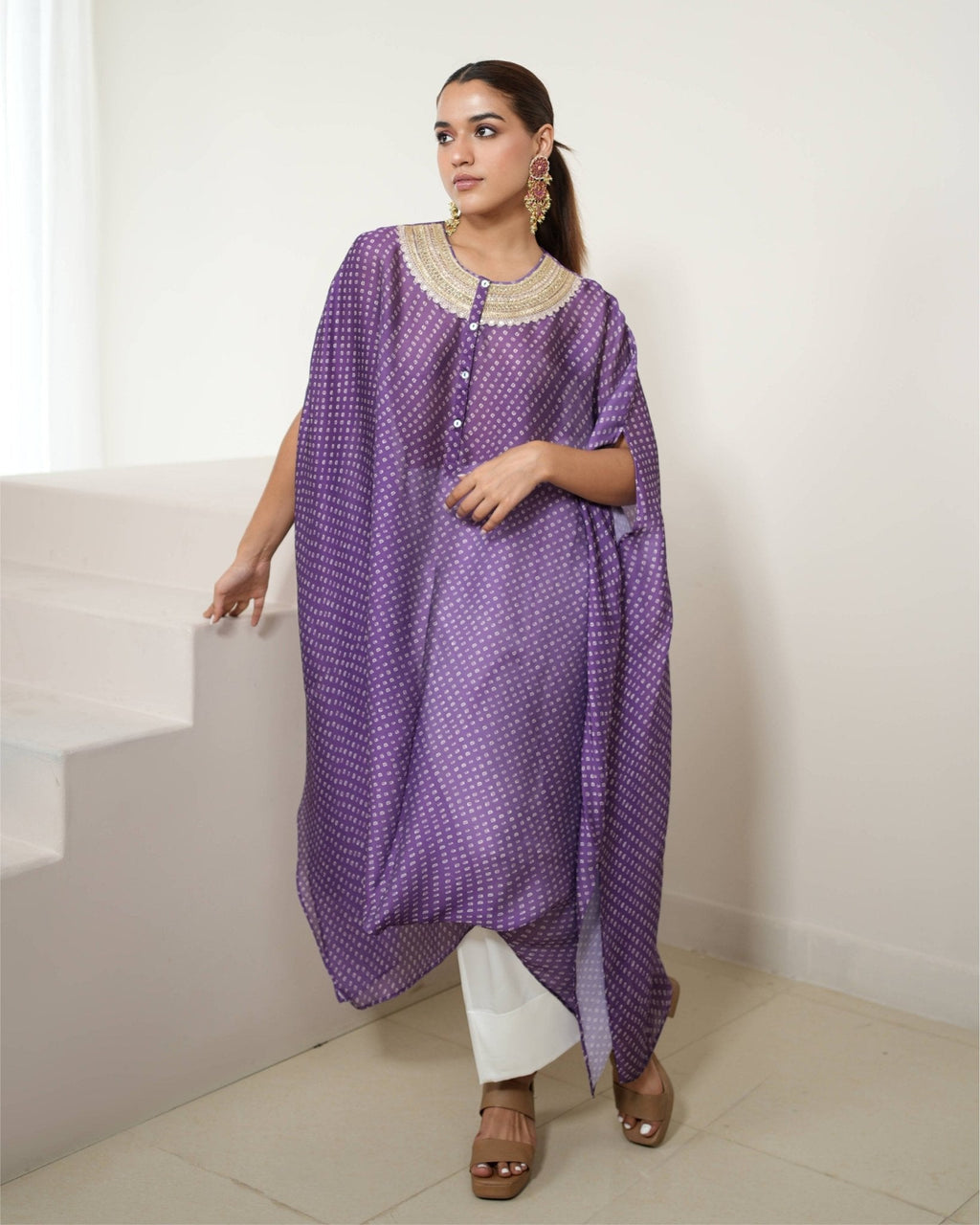 Kurta Set Bandhej - Purple / Ivory / Gold - Mayura Kumar