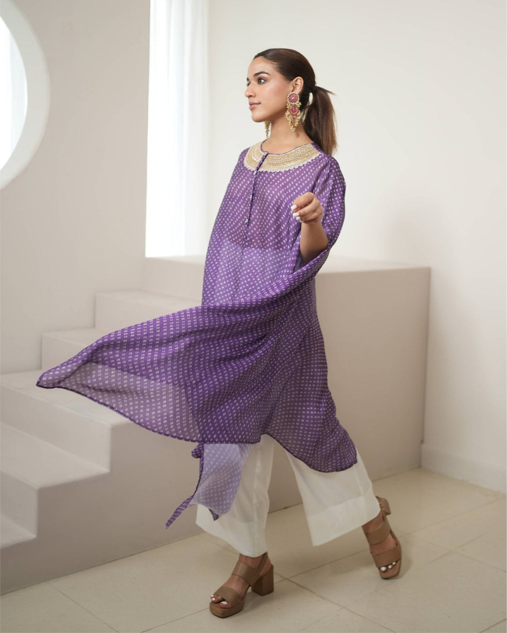 Kurta Set Bandhej - Purple / Ivory / Gold - Mayura Kumar